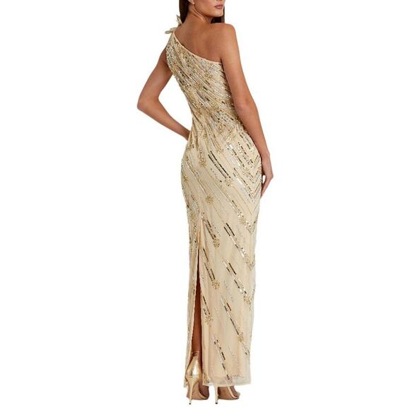 MAC DUGGAL Gold Embellished Floral Detail One Shoulder Gown Size 14 NWT - Picture 13 of 13